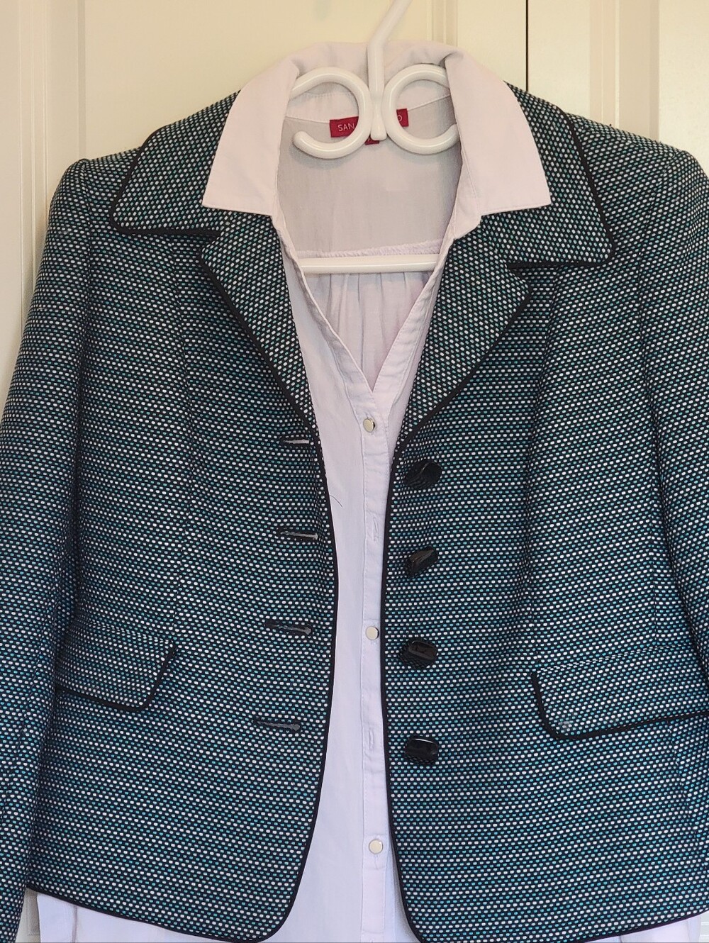 Le Suit Women's Teal and Black Textured Ponte Blazer